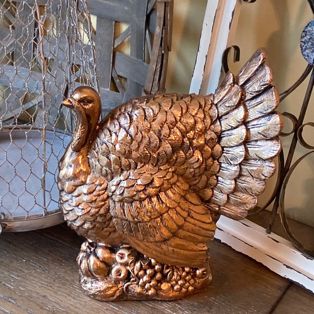 NEW! 🦃Fall Harvest Thanksgiving Tom Turkey Metallic Rose Gold Copper Statue